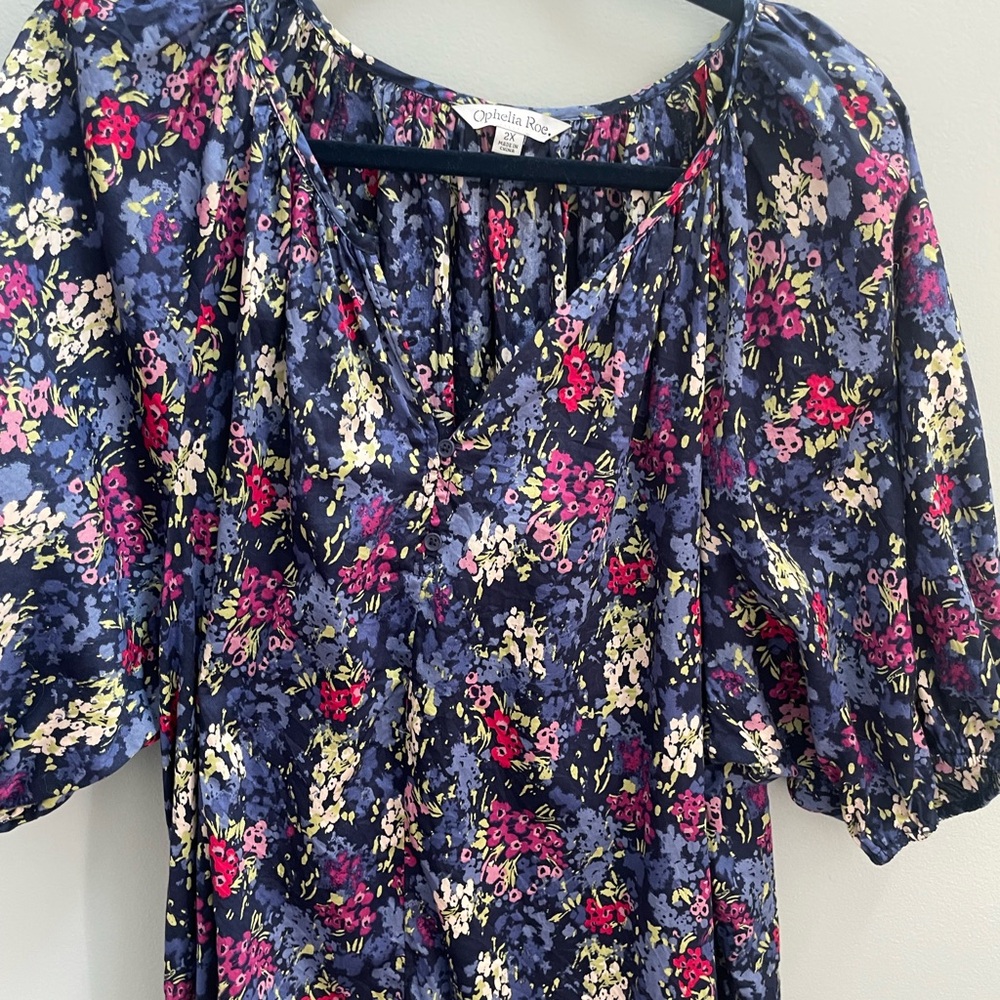 Ophelia Rose Blue Floral Women's Top size 2x